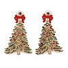 Bowknot Christmas Tree Alloy Colorful Rhinestone & Enamel Dangle Stud Earrings for Women EJEW-L203-11KCG-1