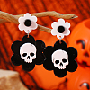 Acrylic Skull with Flower Dangle Stud Earrings WT8083-1