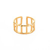 Ion Plating(IP) 304 Stainless Steel Rectangle Hollow Open Cuff Ring for Women RJEW-S405-161G-1