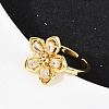 Flower Brass Micro Pave Clear Cubic Zirconia Cuff Rings RJEW-S633-02G-2