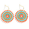 Bohemian Flat Round Iron Glass Seed Beads Dangle Earrings FS-WG46224-02-1