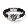 Men's Braided Black PU Leather Cord Bracelets BJEW-K243-32AS-1