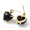 Heart Natural Dyed & Heated Black Agate Dangle Stud Earrings with Cubic Zirconia EJEW-B027-23G-2