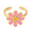 Rack Plating Flower Brass Enamel Open Cuff Rings for Women RJEW-S242-10A-2