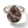 Natural Rhodonite Teardrop Adjustable Rings RJEW-K371-08S-12-3