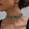 Flat Round & Flower Alloy Rhinestone Pendant Necklace & Stud Dangle Earring Sets FS-WG9BC55-05-1