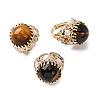 Half Round Natural Tiger Eye Cubic Zirconia Cuff Rings RJEW-M076-01G-03-2