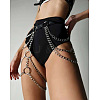 Black Imitation Leather Alloy Curb Chain Layered Tassel Leg Chain Waist Body Chains for Sexy Woman FS-WGB0E32-01-2