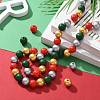 160Pcs 4 Colors Christmas Painted Natural Wood Round Beads WOOD-LS0001-01N-5