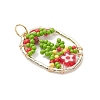 Glass Seed Beaded Oval with Flower Pendants PALLOY-MZ01061-01-3