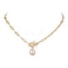Round Natural Freshwater Pearl Copper Wire Wrapped Pendant Necklaces NJEW-JN04948-1