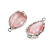 Cherry Quartz Glass Faceted Teardrop Connector Charms G-B081-03P-02-2