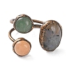 Oval & Round Natural Labradorite & Rose Quartz & Green Aventurine Open Cuff Rings RJEW-A041-01R-3