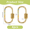 4Pcs Brass Micro Pave Cubic Zirconia Screw Carabiner Lock Charms ZIRC-DC0001-35-2
