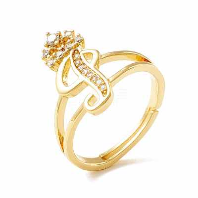Clear Cubic Zirconia Initial Letter with Crown Adjustable Ring RJEW-M139-17I-1