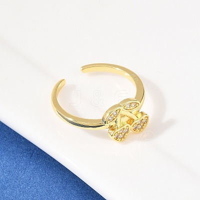Brass Micro Pave Cubic Zirconia Cuff Rings for Women RJEW-B153-03G-1