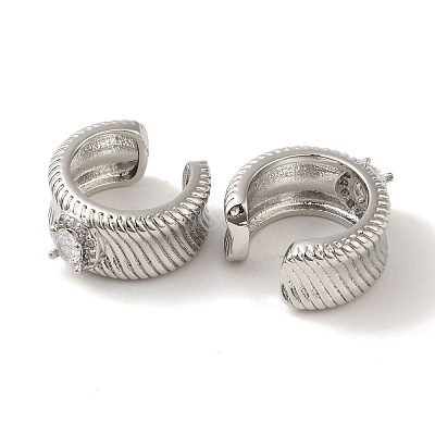 Rack Plating Brass Pave Clear Cubic Zirconia Wavy Ring Cuff Earrings for Women EJEW-P280-09P-1