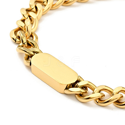 Ion Plating(IP) 304 Stainless Steel Rectangle Link Bracelet with Curb Chains for Women BJEW-P273-03G-1