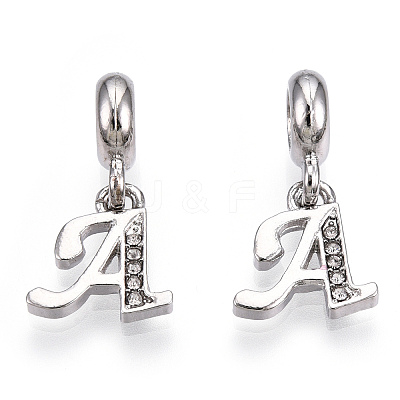 Platinum Rack Plating Alloy Rhinestone European Dangle Charms PALLOY-T048-36P-A-1