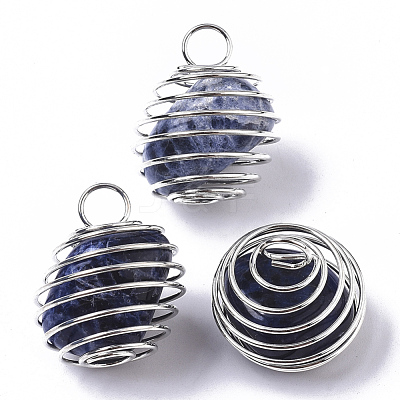 Iron Wrap-around Spiral Bead Cage Pendants IFIN-R239-06P-1