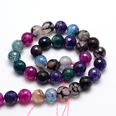Dyed Natural Agate Faceted Round Beads Strands G-E320E-10mm-05-1