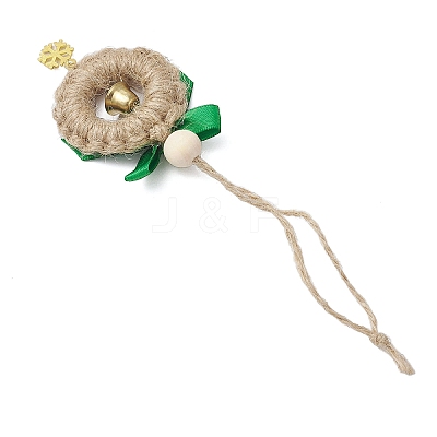 Christmas Wood & Polyester Bowknot Pendant Decorations HJEW-JM04193-02-1