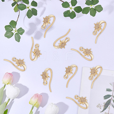 20Pcs Brass Micro Pave Clear Cubic Zirconia Star Earring Hooks KK-BBC0028-99-1