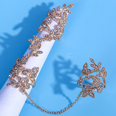 Leaf & Butterfly Alloy with Crystal Rhinestone Finger Rings FS-WGAD372-01-1