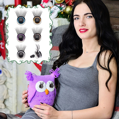 20Pcs 5 Colors Glitter Plastic Doll Craft Eyes with Eyelashes AJEW-PH0011-77-1