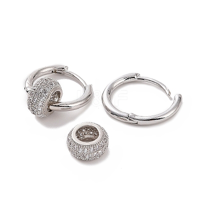 Cubic Zirconia Flat Round Beaded Hoop Earrings EJEW-P225-04P-02-1