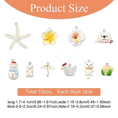 10Pcs 10 Styles Opaque Resin Pendants RESI-YW0005-35-1