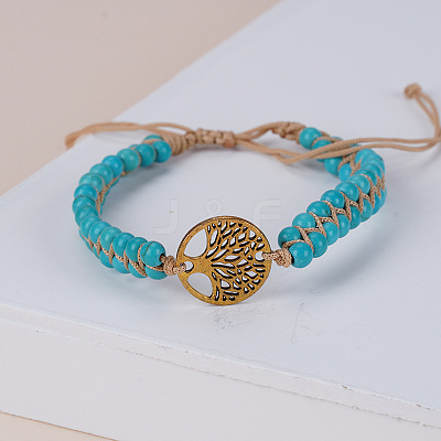 Synthetic Turquoise Round Beaded Braided Bead Bracelets FS-WGE5EF2-12-1