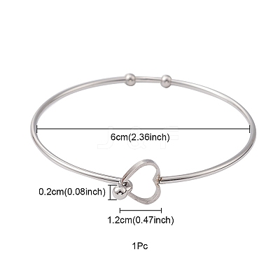 Stainless Steel Hollow Out Heart Bangle BJEW-YW0001-08P-1