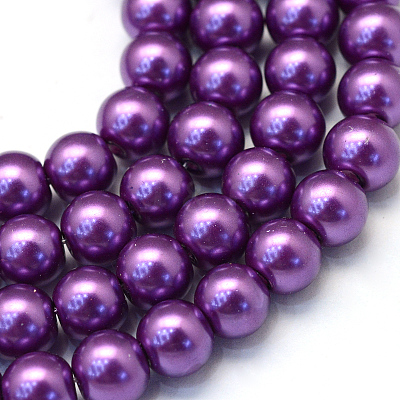 Baking Paint Pearlized Glass Pearl Round Bead Strands X-HY-Q330-8mm-37-1