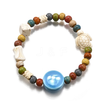 Handmade Porcelain Beads & Synthetic Howlite Beads Stretch Bracelets for Women BJEW-D307-01E-1