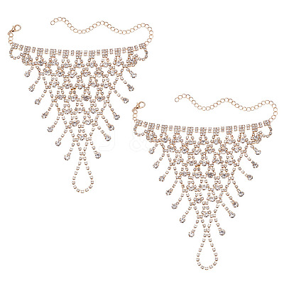 2Pcs Brass Rhinestone Chain Finger Rings Bracelet BJEW-ME0001-01G-1