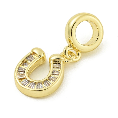 Rack Plating Brass Pave Clear Cubic Zirconia U Shape/Horse Shoes European Dangle Charms KK-Z067-40G-02-1
