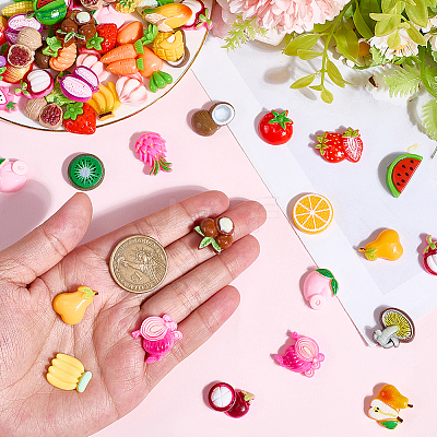 190g Opaque Resin Fruit & Vegetable Adhesive Back Cartoon Stickers RESI-SC0036-50-1