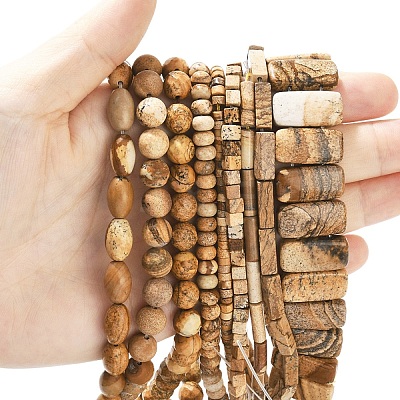 1 Strand Natural Picture Jasper Beads Strands G-YW0002-47-1