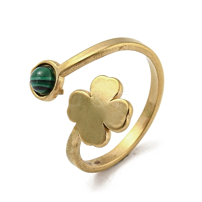 304 Stainless Steel with Synthetic Malachite Ring Ion Plating(IP) RJEW-Z031-01E-03-1