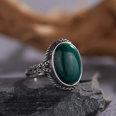 925 Sterling Silver with Natural Malachite Finger Rings WGB2E64-20-1