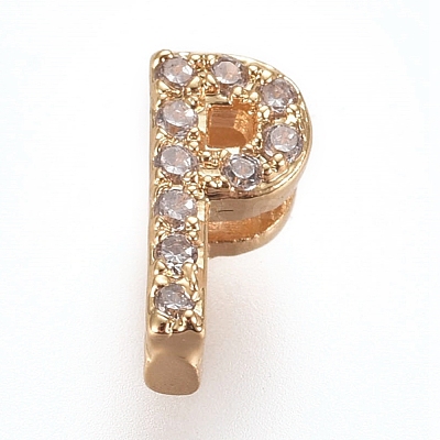 Golden Plated Brass Micro Pave Cubic Zirconia Slide Charms ZIRC-L075-61P-G-1
