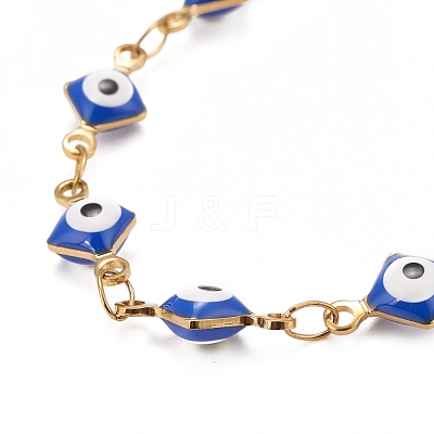 Enamel Rhombus with Evil Eye Link Chains Bracelet BJEW-P271-03G-03-1