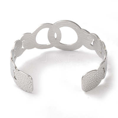 Non-Tarnish 304 Stainless Steel Textured Ring Open Cuff Bangles for Women BJEW-I315-03P-1