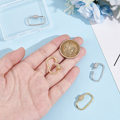 4Pcs 2 Colors Brass Micro Pave Clear Cubic Zirconia Screw Carabiner Lock Charms FIND-UN0004-44-1