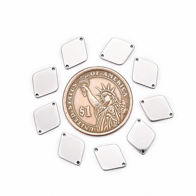 Tarnish Resistant Smooth Surface Stainless Steel Rhombus Stamping Blank Tag Links connectors STAS-R064-72-1