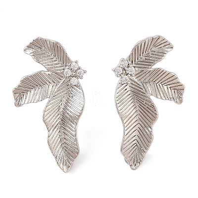 Brass Pave Clear Cubic Zirconia Stud Earring Findings KK-N256-27P-1