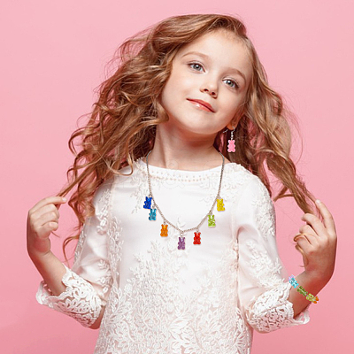 Bear Resin Pendant Necklaces & Beaded Bracelets & Dangle Earrings SJEW-AN0001-36-1