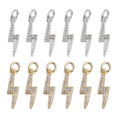 12Pcs 2 Colors Brass Micro Pave Cubic Zirconia Pendants ZIRC-HS0001-23-1