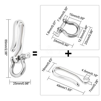 2Pcs 2 Style Brass S Hook Clasps and D-Ring Anchor Shackle Clasps KK-PH0002-70-1